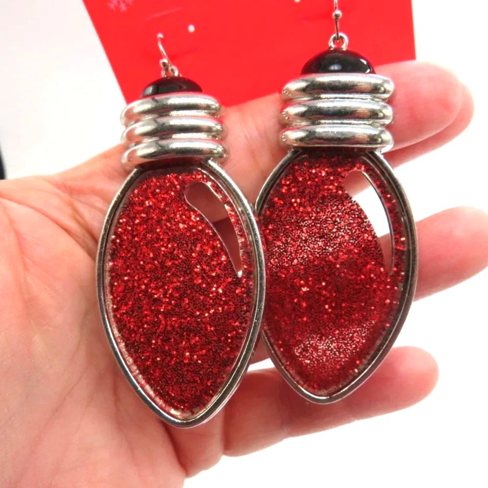 Celebrate Together Red Glitter Christmas Light Bulb Holiday Dangle Earrings